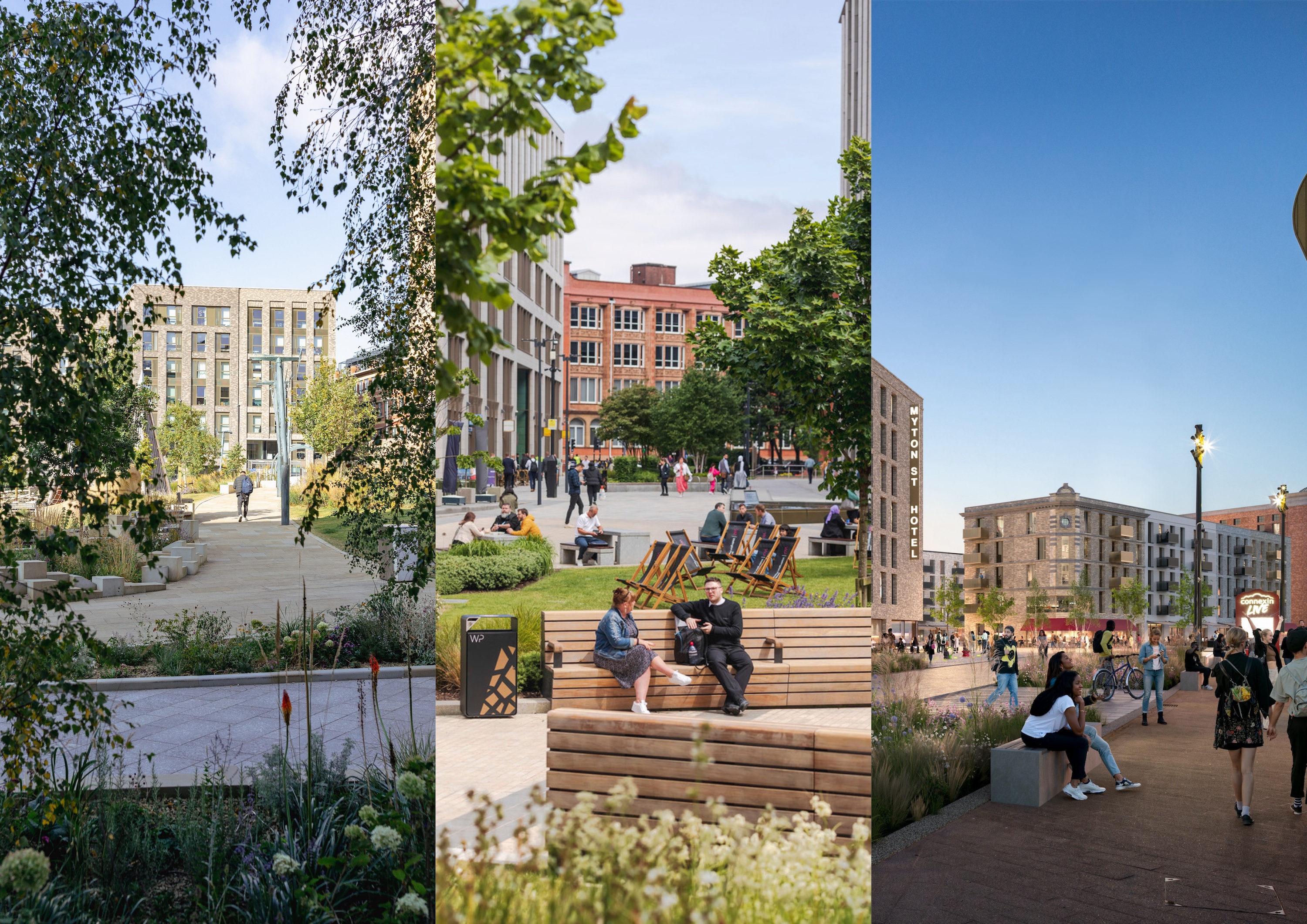 Image made up of 3 photographs of the 3 subject are cities - Sheffield, Leeds and Hull