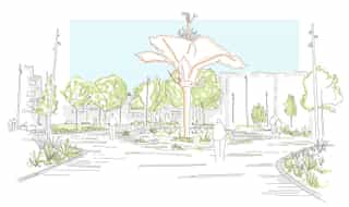 Hand sketched drawing of the Hibiscus Rising Sculpture