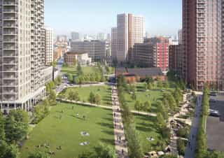 A visual image showing the future Aire Park from a birds eye view