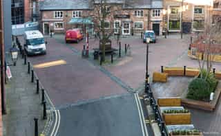 A birds eye before shot of Goose Green before public realm improvements.
