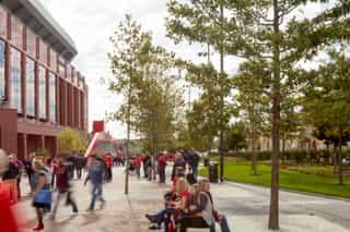 A photo of fans outside Anfield Stadium on matchday