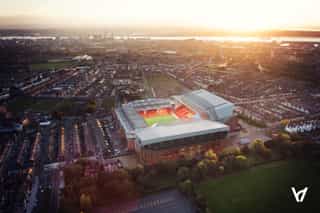 Birds eye view of the Anfield Stadium after the expansion