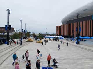 Image looking across the Hill Dickinson Stadium fan plaza