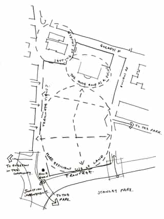 A sketched masterplan of the old Everton stadium at Goodison Park.