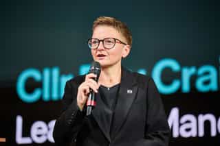 Cllr Bev Craig presenting to a crowd