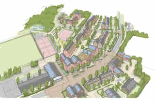 Sketch axonometric of a typical neighbourhood layout in the proposed Godley Green.