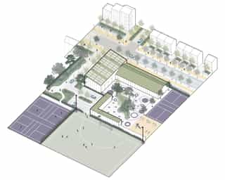 Sketch axonometric section of a typical neighbourhood layout in the proposed Godley Green.