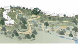 Sketch axonometric section of woodland area in the proposed Godley Green.