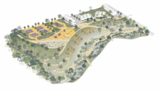 Sketch axonometric section of a typical neighbourhood layout in the proposed Godley Green.