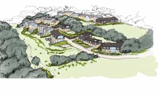 Sketch axonometric section of woodland area in the proposed Godley Green.