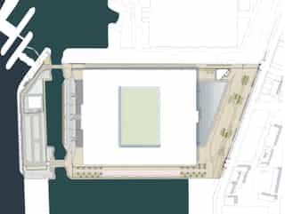 Masterplan of the new Everton stadium at Bramley Moore Dock.