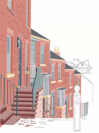 An illustration of a street in Stockport used in the Stockport Town Centre Residential Design Guide