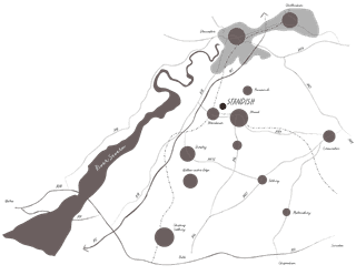 A hand sketched map showing the area of Standish, locating the Planit Gloucestershire studio abd historic context.