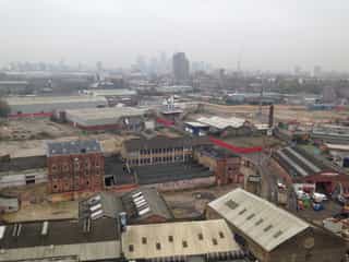 A birds eye view shot of Sugar House Island before