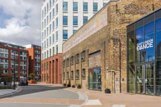 An image of the East London Dance studio and surrounding buildings in Sugar House Island