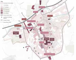 Plan of Stockport highlighting building heights